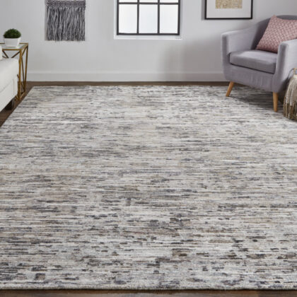 10' X 13' Gray Blue And Silver Wool Abstract Hand Knotted Area Rug