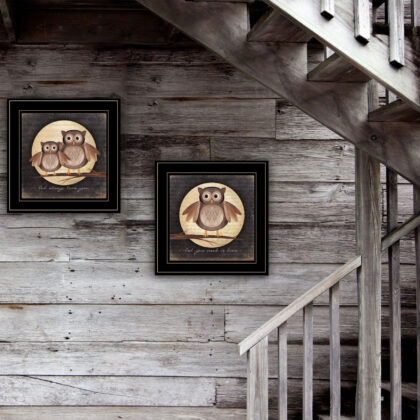 Set Of Two Owl Always Love And Need You 2 Black Framed Print Wall Art