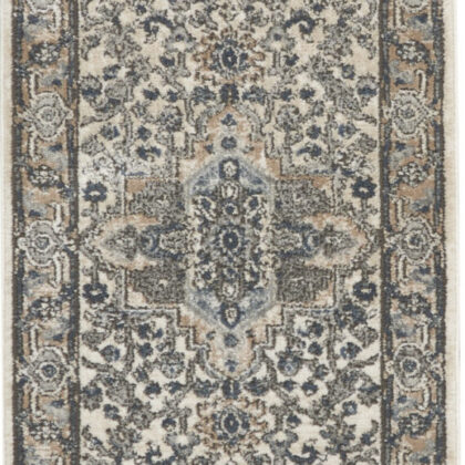 10' Gray and Ivory Medallion Power Loom Runner Rug