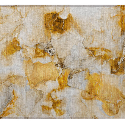 2' X 3' Orange and Ivory Abstract Washable Non Skid Indoor Outdoor Area Rug