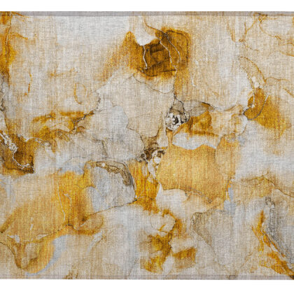 2' X 3' Orange and Ivory Abstract Washable Non Skid Indoor Outdoor Area Rug