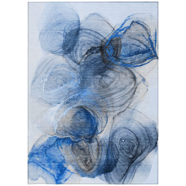 5' X 8' Ivory Blue and Gray Abstract Washable Non Skid Indoor Outdoor Area Rug