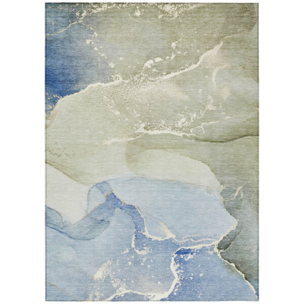 3' X 5' Blue and Green Abstract Washable Indoor Outdoor Area Rug