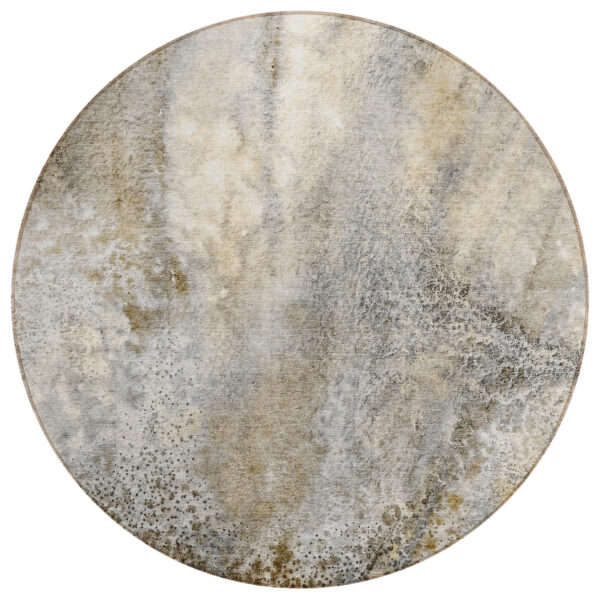 8' Round Beige Round Abstract Washable Non Skid Indoor Outdoor Area Rug
