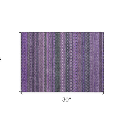 2' X 3' Purple Striped Washable Non Skid Indoor Outdoor Area Rug