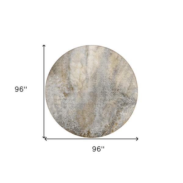 8' Round Beige Round Abstract Washable Non Skid Indoor Outdoor Area Rug