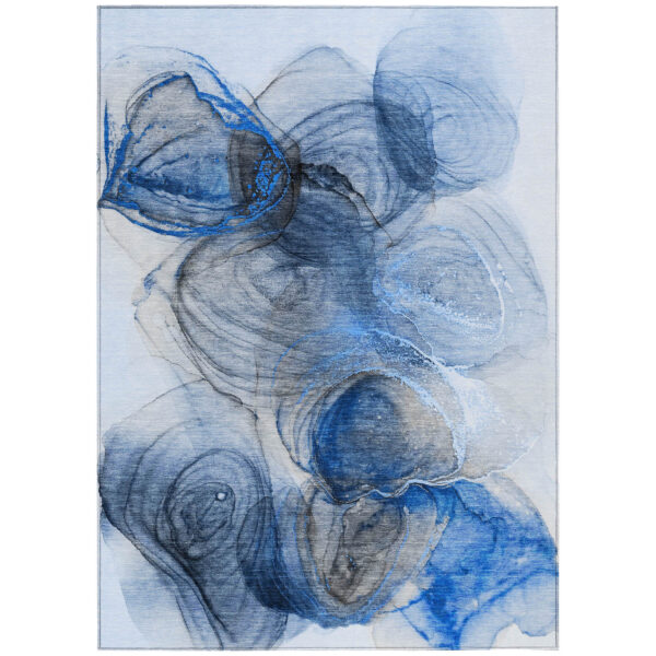 5' X 8' Ivory Blue and Gray Abstract Washable Non Skid Indoor Outdoor Area Rug