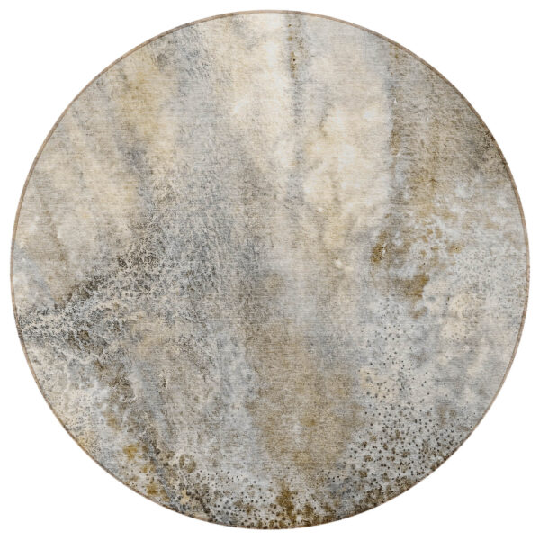 8' Round Beige Round Abstract Washable Non Skid Indoor Outdoor Area Rug