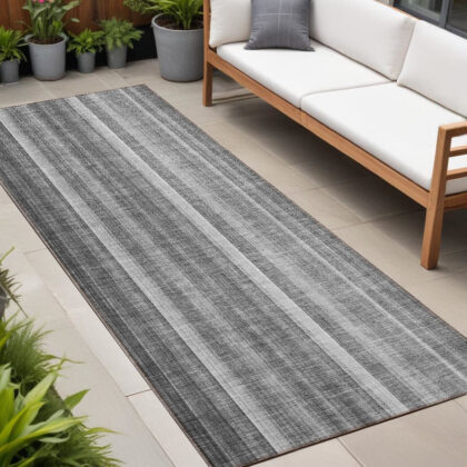 8' Runner Gray Striped Washable Non Skid Indoor Outdoor Runner Rug