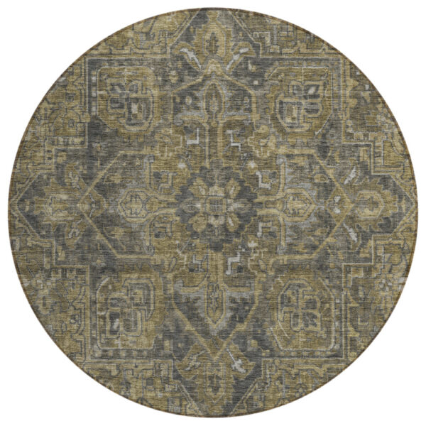 8' Round Dark Moss Green and Gray Round Oriental Washable Non Skid Indoor Outdoor Area Rug
