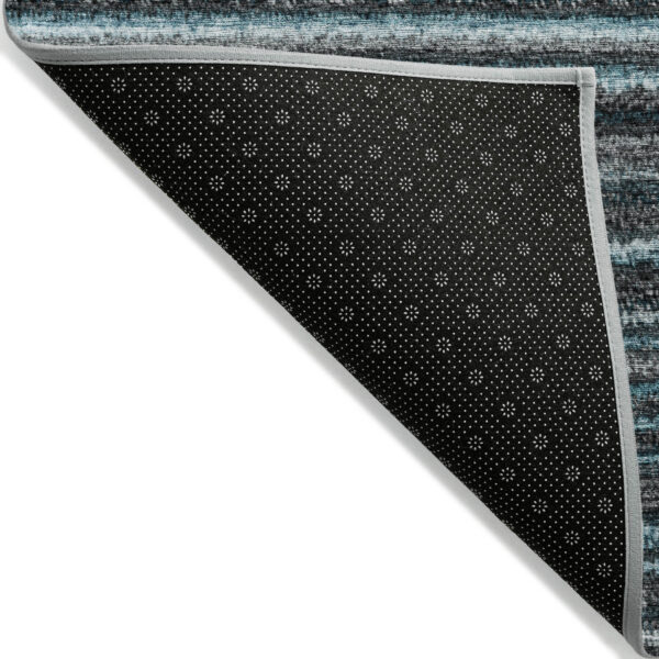 10' X 14' Teal Blue Sky Blue And Gray Striped Washable Indoor Outdoor Area Rug