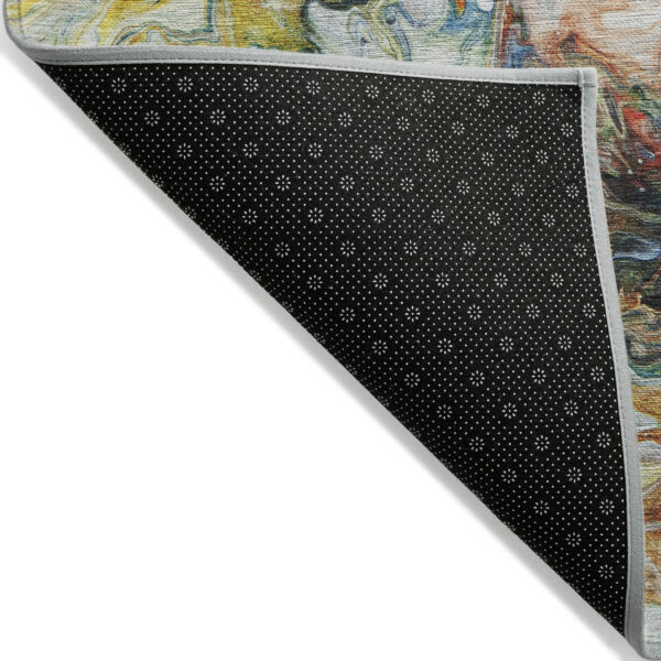 9' X 12' Ivory Blue And Yellow Abstract Washable Indoor Outdoor Area Rug