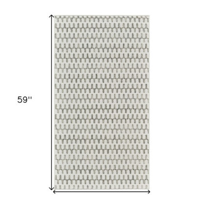 3' X 5' Cream and Beige Geometric Distressed Indoor Outdoor Area Rug