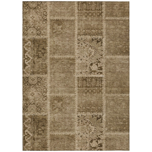 5' X 8' Brown And Beige Patchwork Washable Indoor Outdoor Area Rug