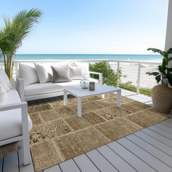 5' X 8' Brown And Beige Patchwork Washable Indoor Outdoor Area Rug
