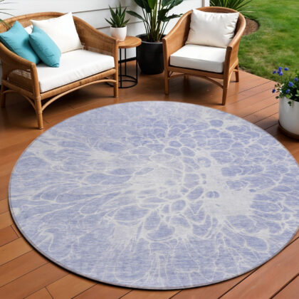 8' Lavender Ivory And Lilac Round Abstract Washable Indoor Outdoor Area Rug