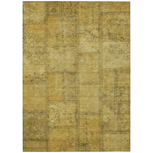 8' X 10' Gold Wheat And Gray Patchwork Washable Indoor Outdoor Area Rug