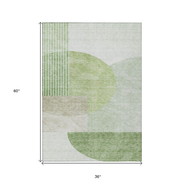 3' X 5' Olive Green And Artichoke Green Geometric Washable Indoor Outdoor Area Rug