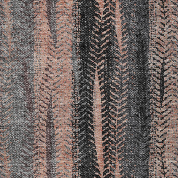 8' X 10' Blue Charcoal And Copper Botanical Leaves Washable Indoor Outdoor Area Rug