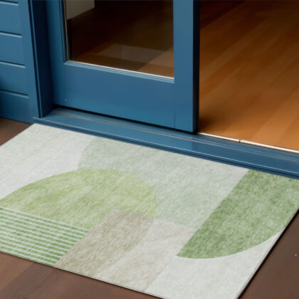 3' X 5' Olive Green And Artichoke Green Geometric Washable Indoor Outdoor Area Rug