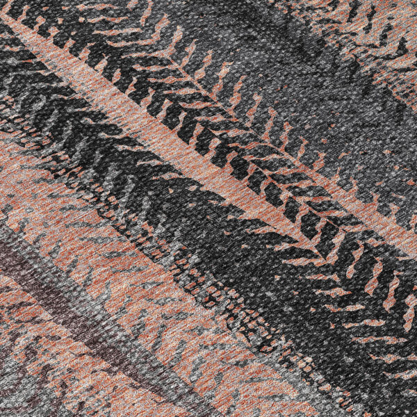 8' X 10' Blue Charcoal And Copper Botanical Leaves Washable Indoor Outdoor Area Rug