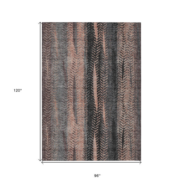 8' X 10' Blue Charcoal And Copper Botanical Leaves Washable Indoor Outdoor Area Rug