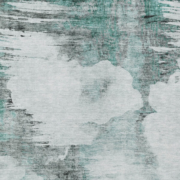 8' X 10' Teal Blue Silver And Gray Abstract Washable Indoor Outdoor Area Rug