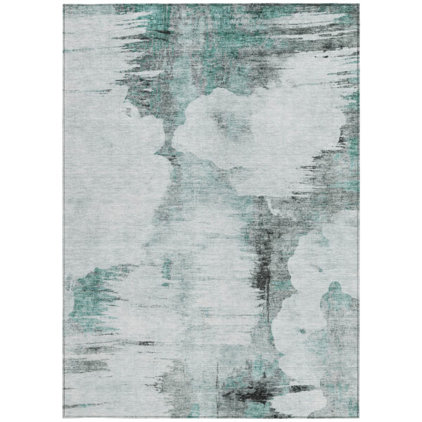 8' X 10' Teal Blue Silver And Gray Abstract Washable Indoor Outdoor Area Rug