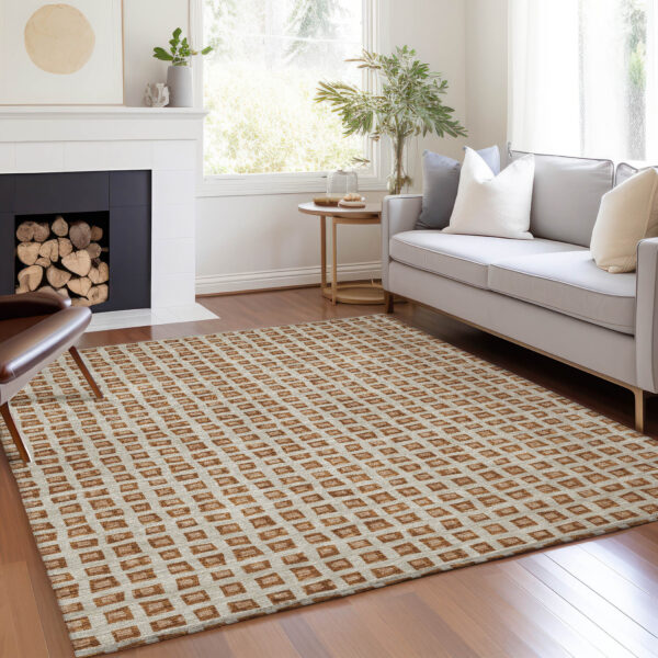 9' X 12' Orange Beige And Copper Geometric Washable Indoor Outdoor Area Rug