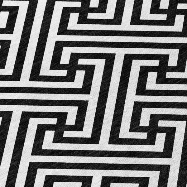 10' X 14' Black And Ivory Geometric Washable Indoor Outdoor Area Rug