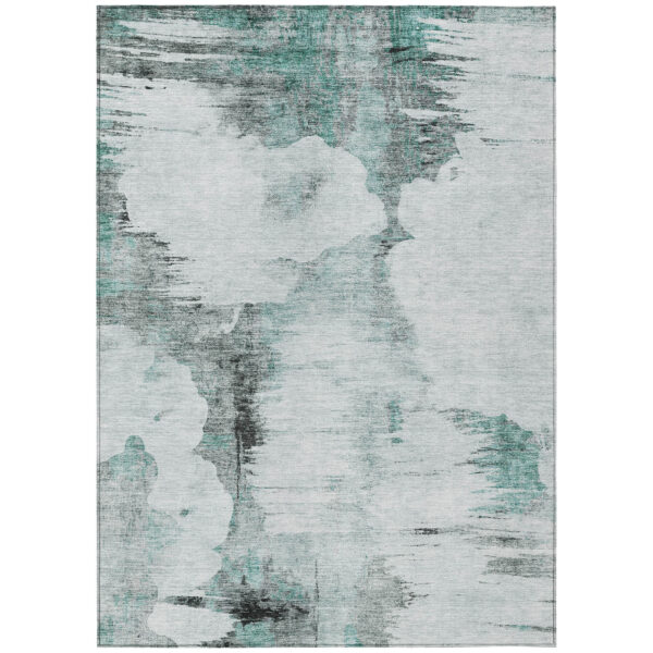 8' X 10' Teal Blue Silver And Gray Abstract Washable Indoor Outdoor Area Rug