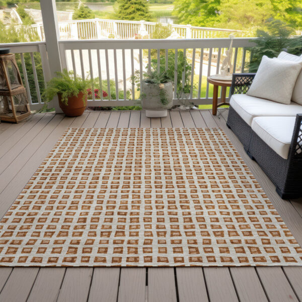 9' X 12' Orange Beige And Copper Geometric Washable Indoor Outdoor Area Rug