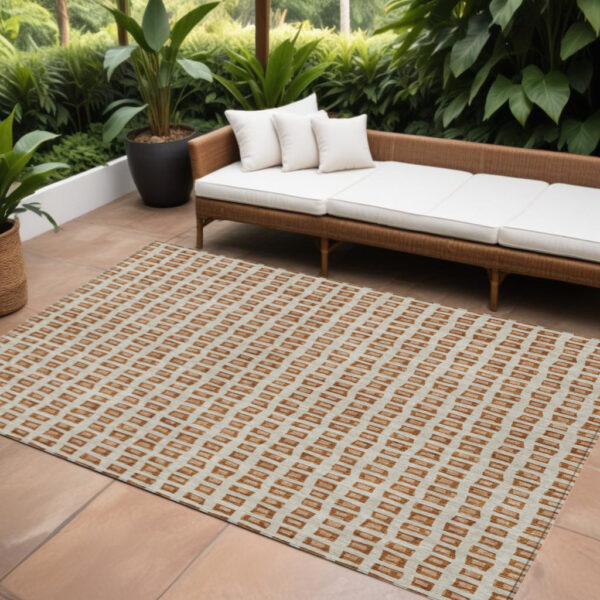 9' X 12' Orange Beige And Copper Geometric Washable Indoor Outdoor Area Rug