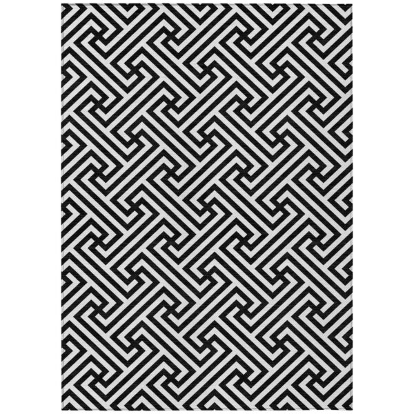 10' X 14' Black And Ivory Geometric Washable Indoor Outdoor Area Rug
