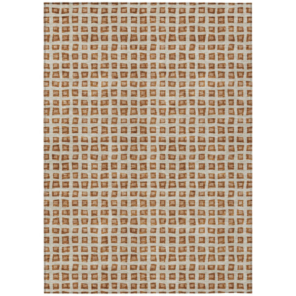 9' X 12' Orange Beige And Copper Geometric Washable Indoor Outdoor Area Rug