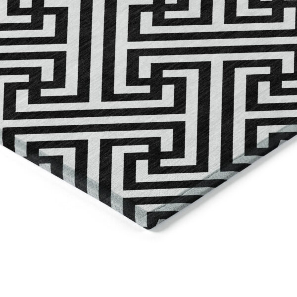 10' X 14' Black And Ivory Geometric Washable Indoor Outdoor Area Rug