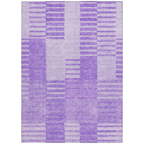9' X 12' Lavender And Purple Striped Washable Indoor Outdoor Area Rug