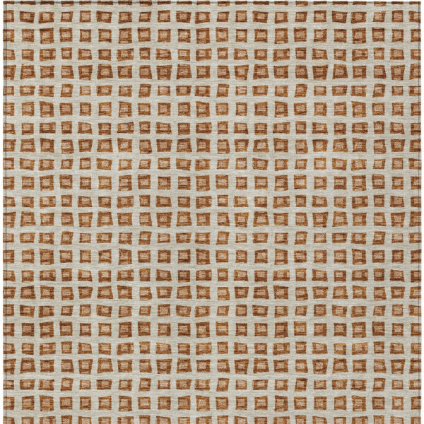 9' X 12' Orange Beige And Copper Geometric Washable Indoor Outdoor Area Rug