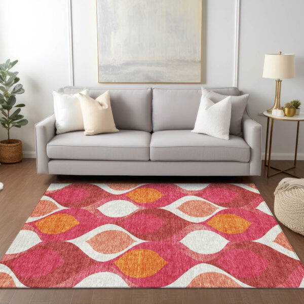 9' X 12' Pink Mauve And Orange Ogee Washable Indoor Outdoor Area Rug