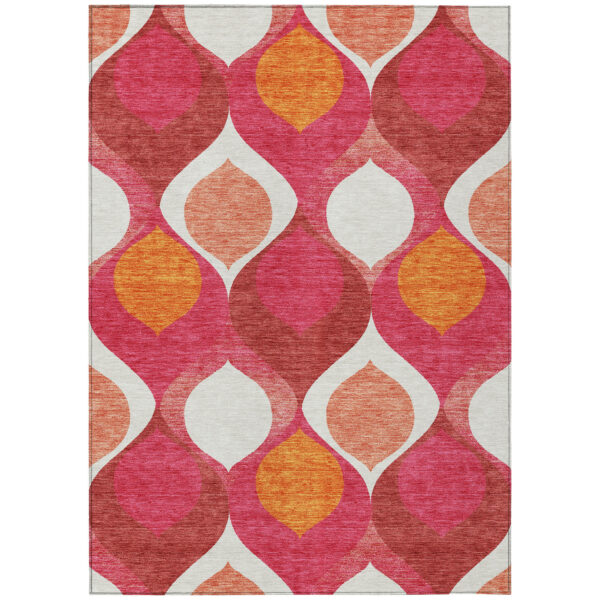 9' X 12' Pink Mauve And Orange Ogee Washable Indoor Outdoor Area Rug