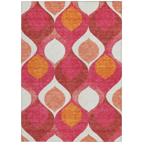 9' X 12' Pink Mauve And Orange Ogee Washable Indoor Outdoor Area Rug
