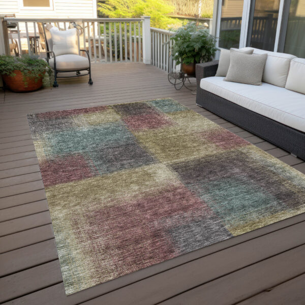 9' X 12' Beige Mauve And Brown Abstract Washable Indoor Outdoor Area Rug