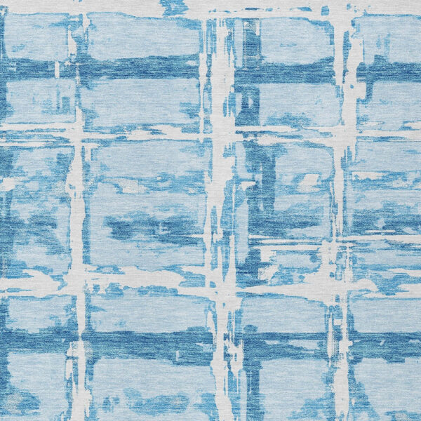 8' X 10' Sky Blue Denim Blue And Ivory Striped Washable Indoor Outdoor Area Rug