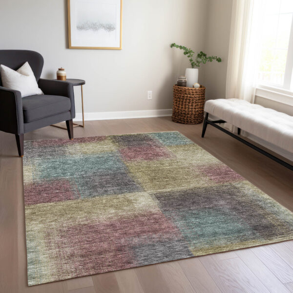 9' X 12' Beige Mauve And Brown Abstract Washable Indoor Outdoor Area Rug