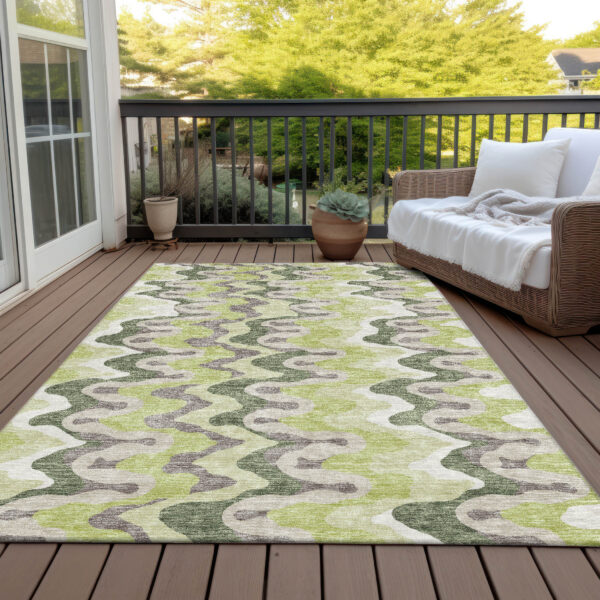 3' X 5' Artichoke Green Green And Ivory Abstract Washable Indoor Outdoor Area Rug