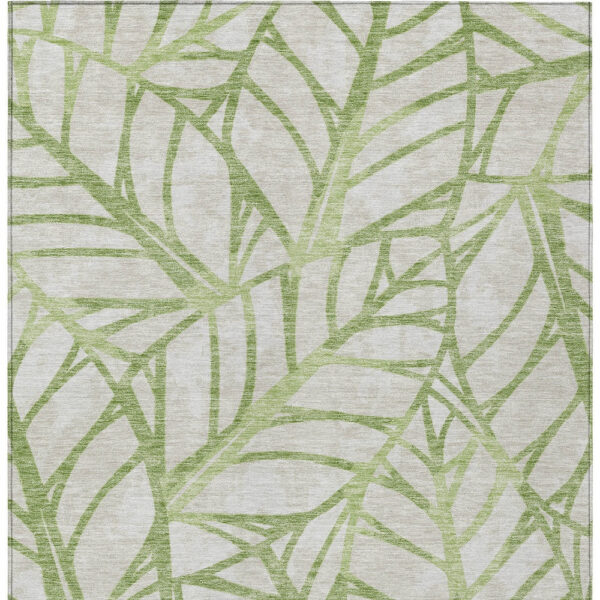 3' X 5' Artichoke Green And Beige Floral Washable Indoor Outdoor Area Rug