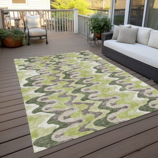 3' X 5' Artichoke Green Green And Ivory Abstract Washable Indoor Outdoor Area Rug