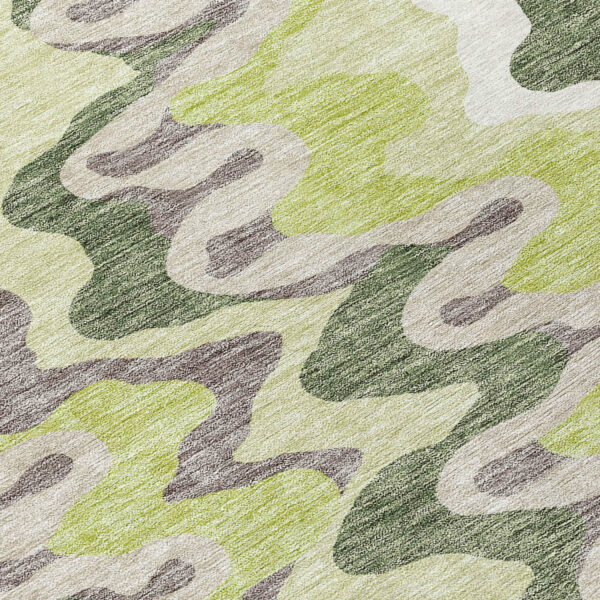 3' X 5' Artichoke Green Green And Ivory Abstract Washable Indoor Outdoor Area Rug