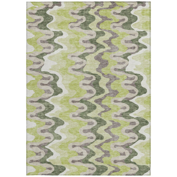 3' X 5' Artichoke Green Green And Ivory Abstract Washable Indoor Outdoor Area Rug