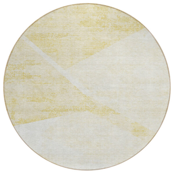 8' Gold Beige And Ivory Round Abstract Washable Indoor Outdoor Area Rug